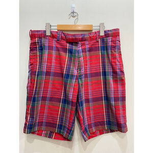 RLX Ralph Lauren Plaid Madras Colourful Preppy Golf Shorts Mens 36 Red Blue